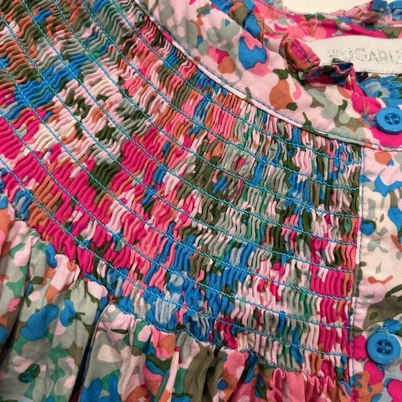 SUGARLIPS Avery Blossom Floral Smocked Mock Neck Top in Dusty Pink Size Small - Picture 11 of 12